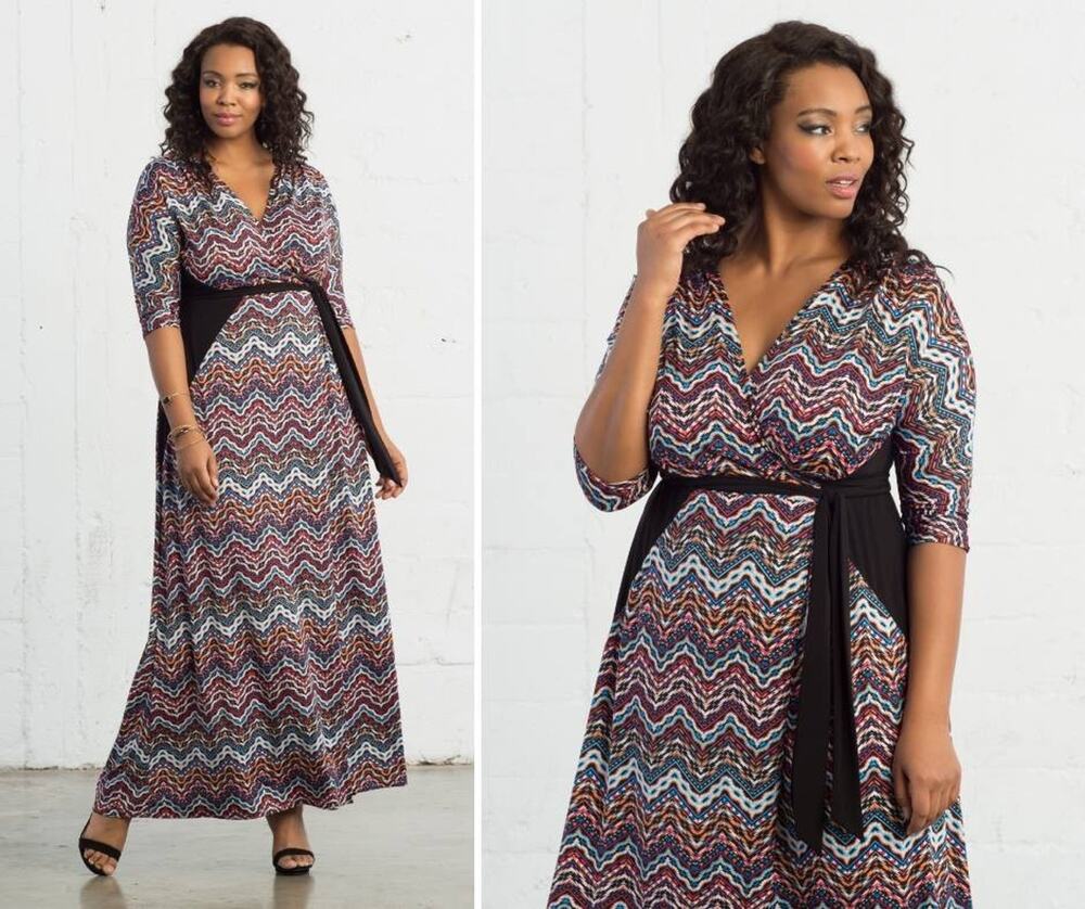 Kiyonna Maxi Dress 4X Chevron Moroccan Maxi Style True Wrap Slimming Boho Party